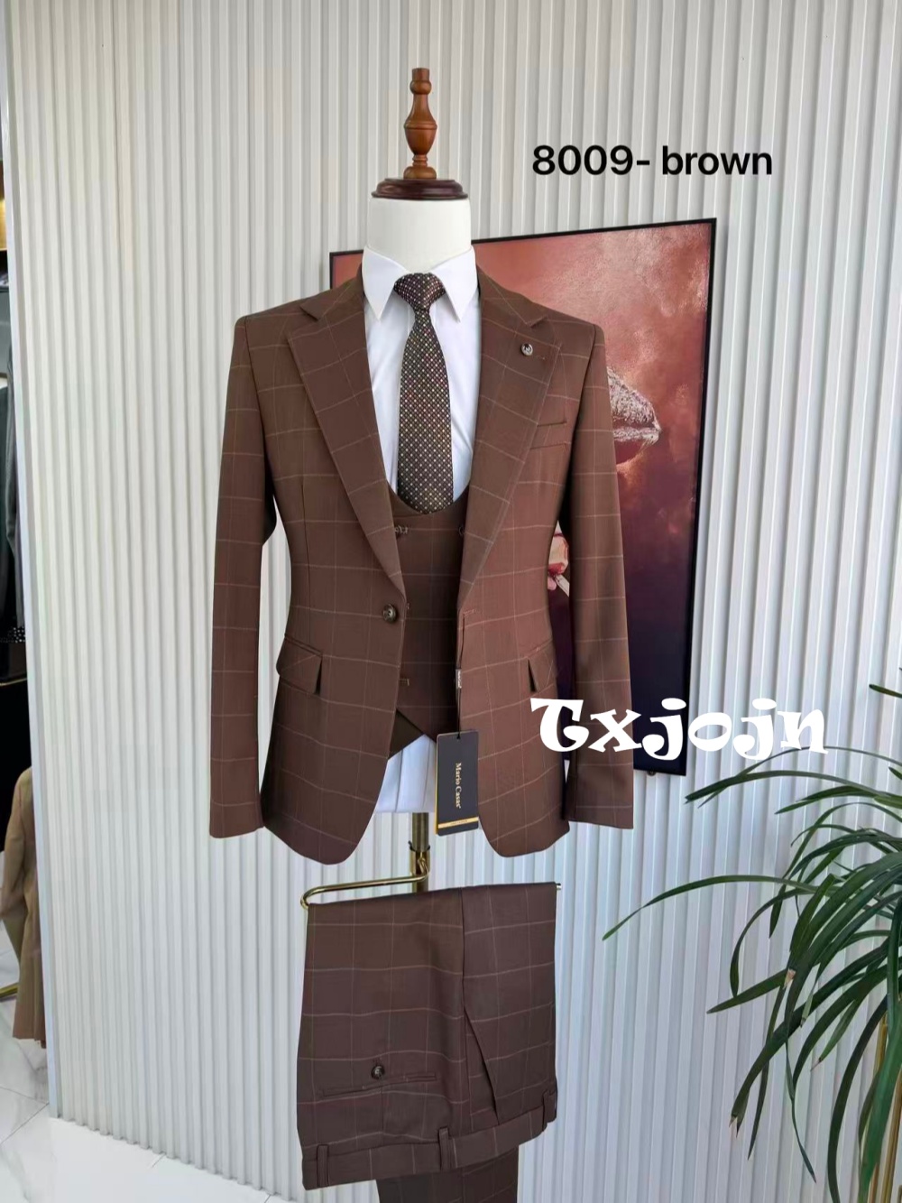 Men Formal Wear Jacket - Herren Karierter Smoking 3-teilig Jacke Weste