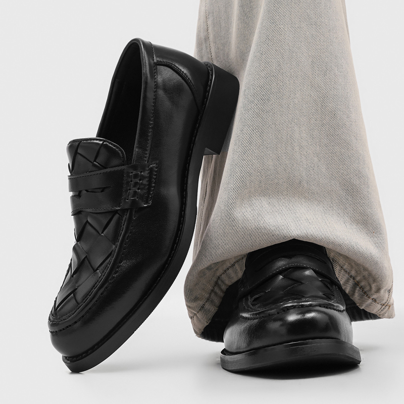 Formal Men Daily Wear Shoes - Handgefertigte gewebte Penny-Loafer für Herren, schwarz,