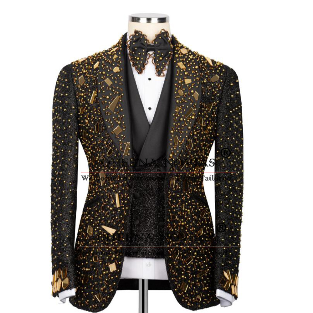 Men'S Formal Wear For Reception - Glitzernder Kristall-Perlenanzug für Herren für Hochzeit,