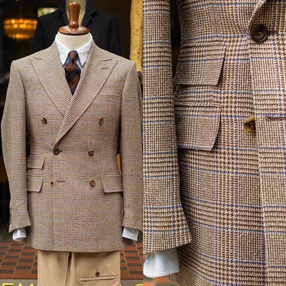 Men'S Formal Wear For Reception - Retro-Karo Doppelreihiger Herrenanzug mit Spitzrevers aus