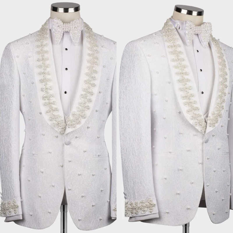 Men Formal Wear With Coat - Weiße Hochzeitsanzüge für Herren Modische Baumwoll-Blazer