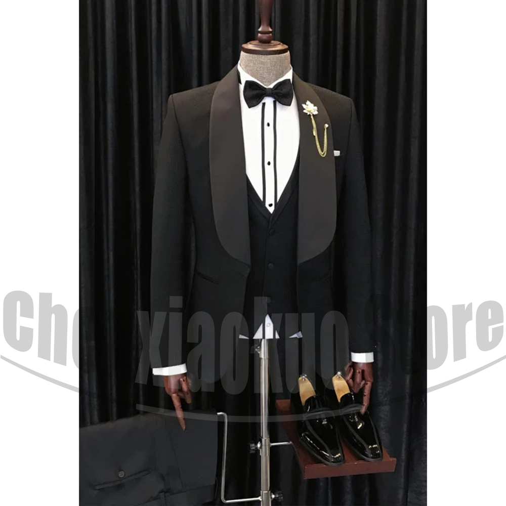 Men Formal Wear 2025 - Schwarze Herrenanzüge, schickes Schalkragen, ein Knopf,