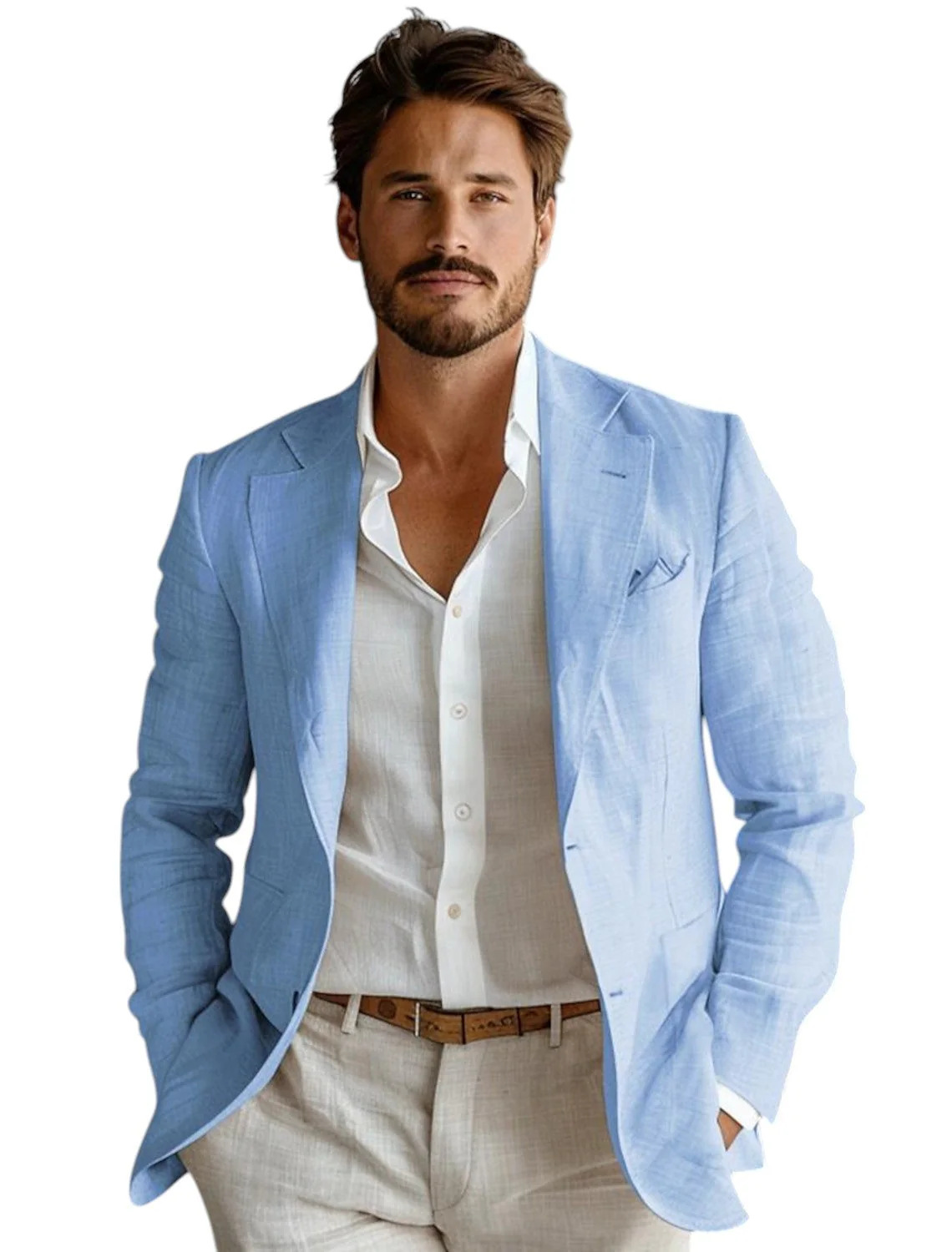 Men Formal Wear Design - Blauer Slim-Fit Herren-Leinenblazer für Casual-Partys und