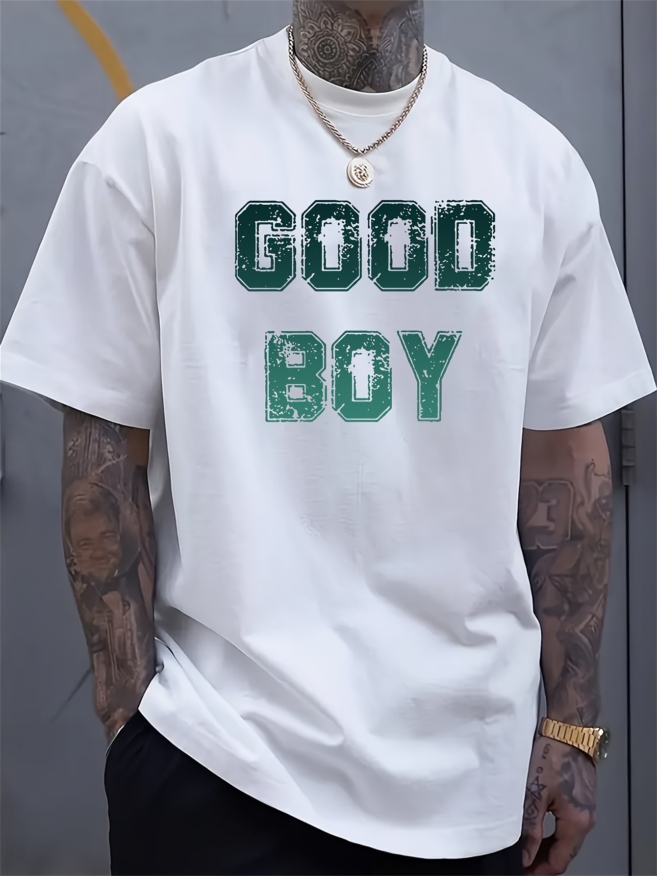 Men Formal Wear Design - Herren-T-Shirt mit Aufdruck „Good Boy“, weißer