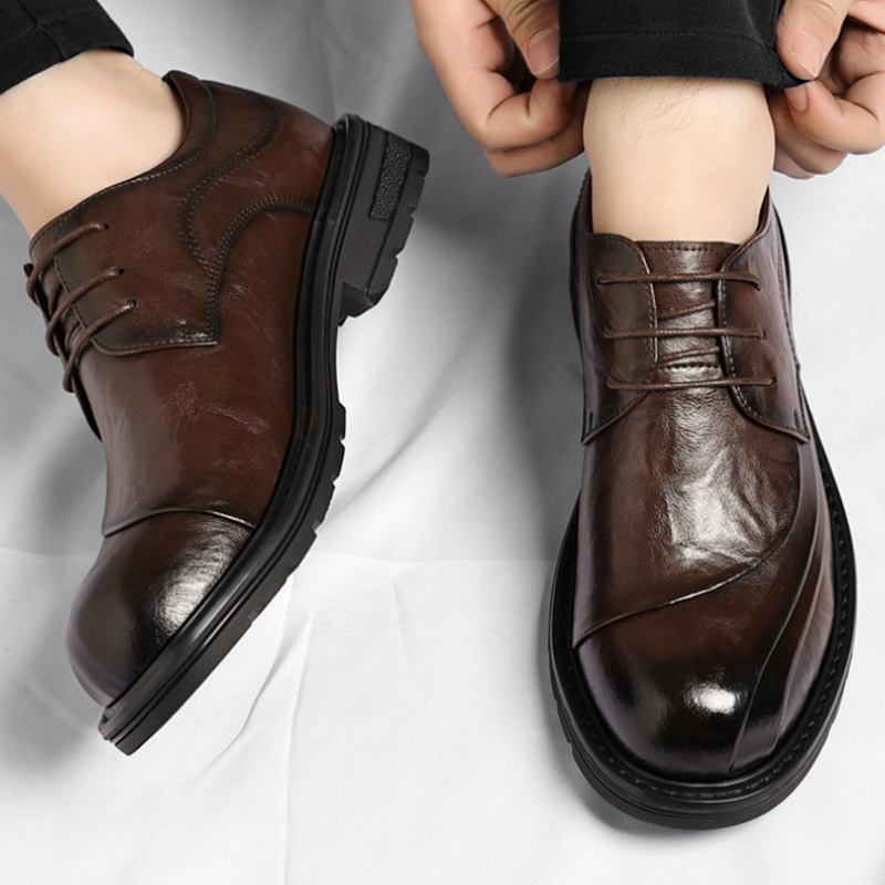 Braune, glänzende, echte Leder – Formal Men Daily Wear Shoes Bewertung und Preis