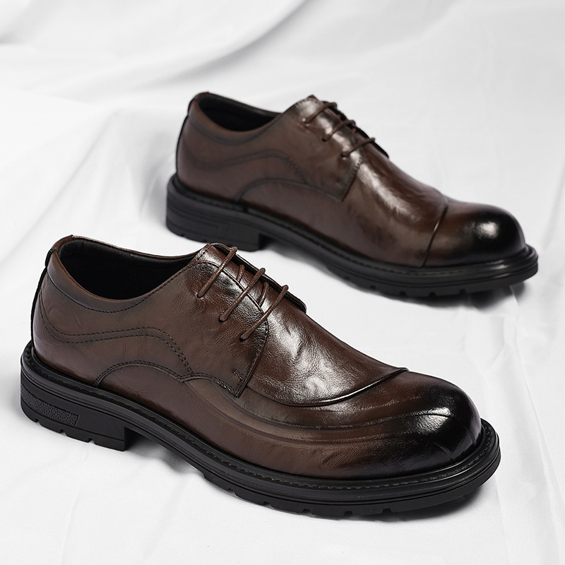 Braune, glänzende, echte Leder – Formal Men Daily Wear Shoes Bewertung und Preis